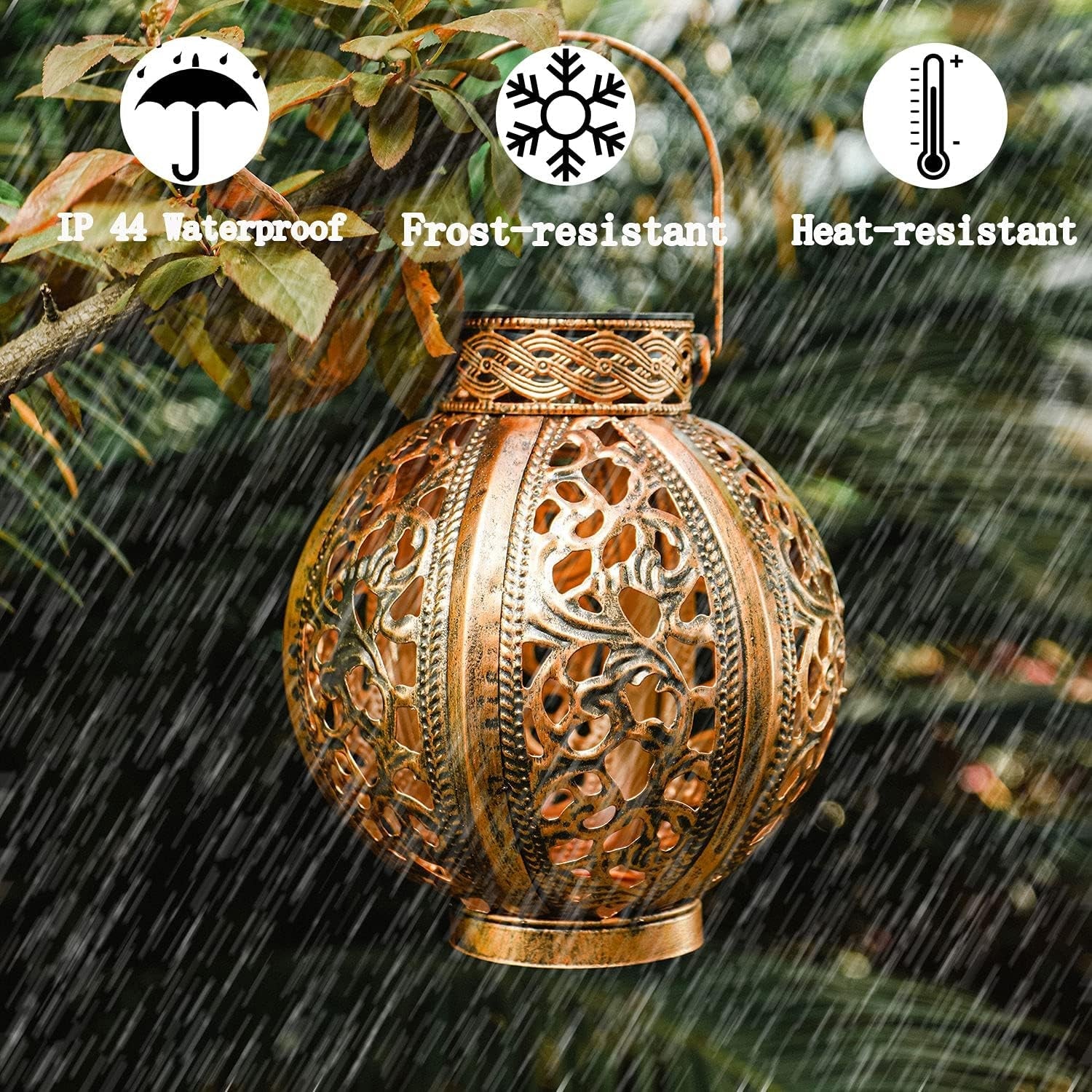 2-Pack Outdoor Solar Lanterns – Retro Hollow Metal Hanging Lights