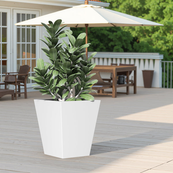22' H Tall Metal Tapered Planter – Large Outdoor & Indoor Garden Plant Pot with Drainage Hole and Rubber Plug, Stylish Burnished White Finish for Home and Patio