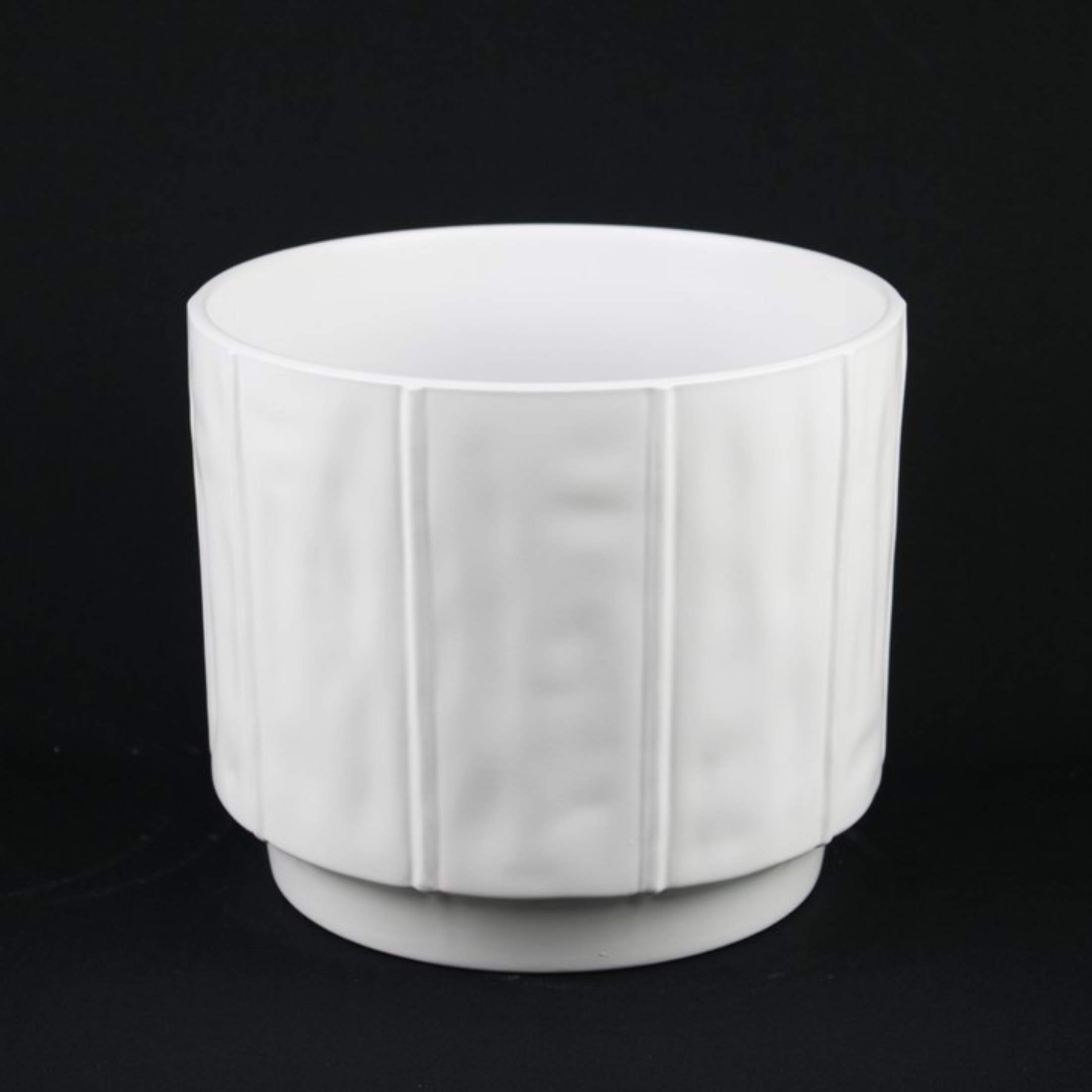 3-Piece White Stoneware Planter Pot Set with Soft Vertical Texture