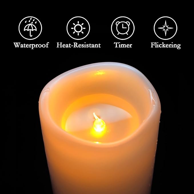 Homemory 10" x 4" Large Waterproof Outdoor Flameless Candles with Remote Control and Timer, Battery Operated Flickering LED Pillar Candles for Outdoor Larterns, Porch, Long Lasting, Set of 2