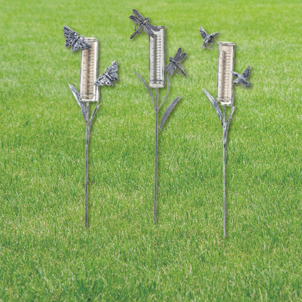Assorted Distressed Metal Garden Springtime Rain Gauge Yard Stake 38" H