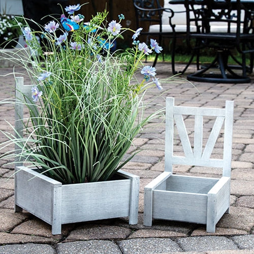 Set of Two Rustic Garden Chair Planters