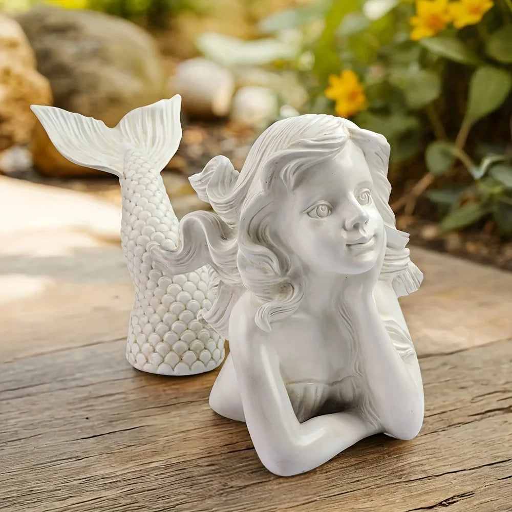 Resin Mermaid Statue Garden, Angel Themed Floor Installation Sculpture