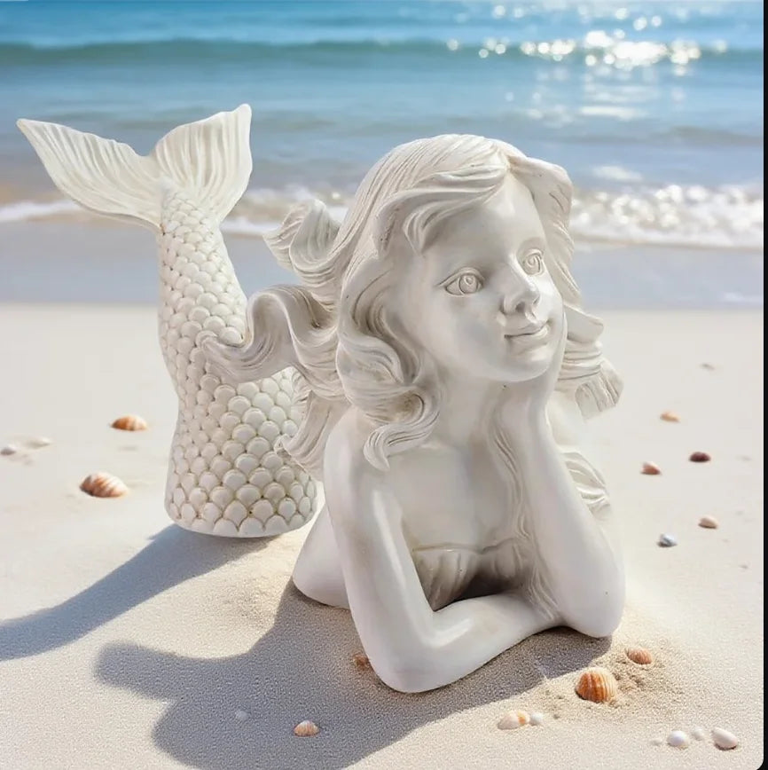 Resin Mermaid Statue Garden, Angel Themed Floor Installation Sculpture