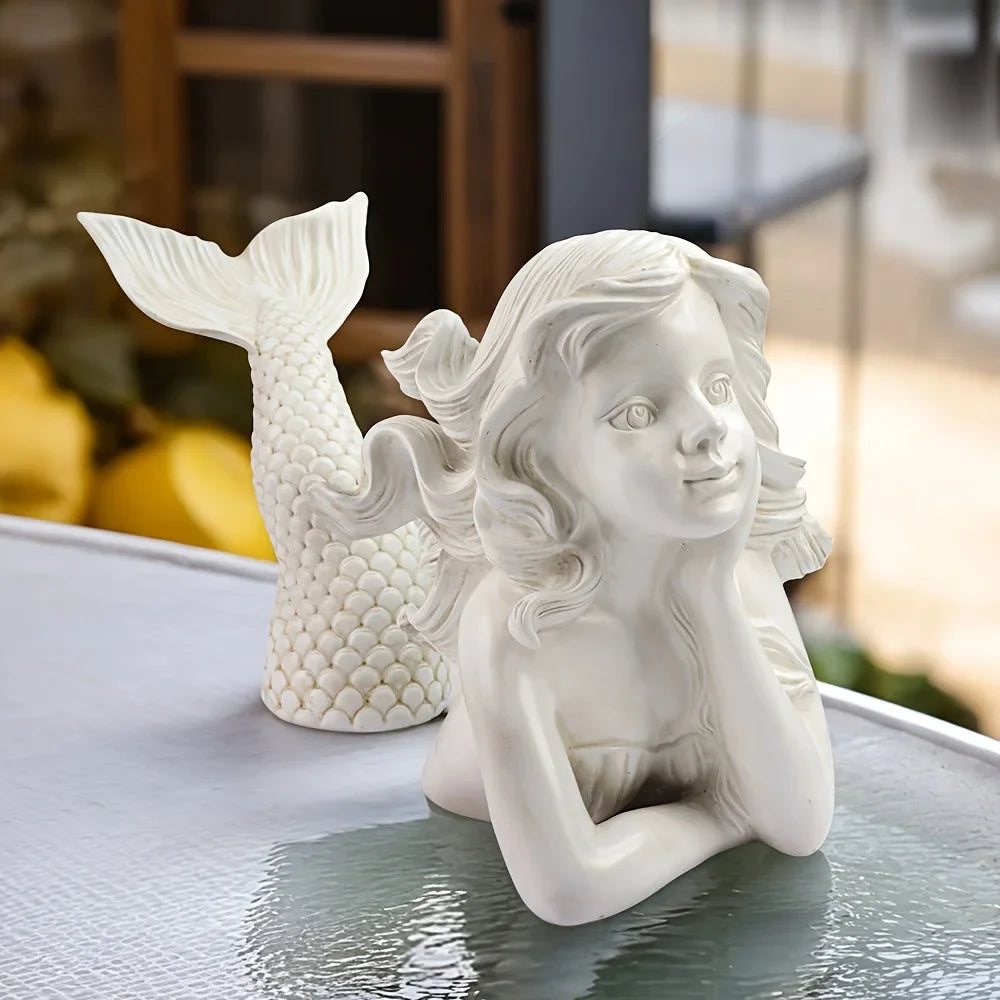 Resin Mermaid Statue Garden, Angel Themed Floor Installation Sculpture