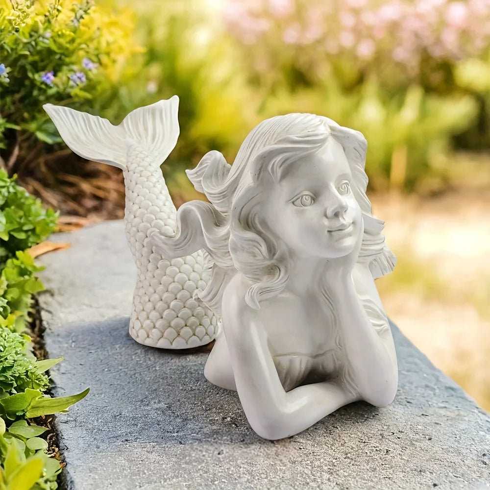 Resin Mermaid Statue Garden, Angel Themed Floor Installation Sculpture