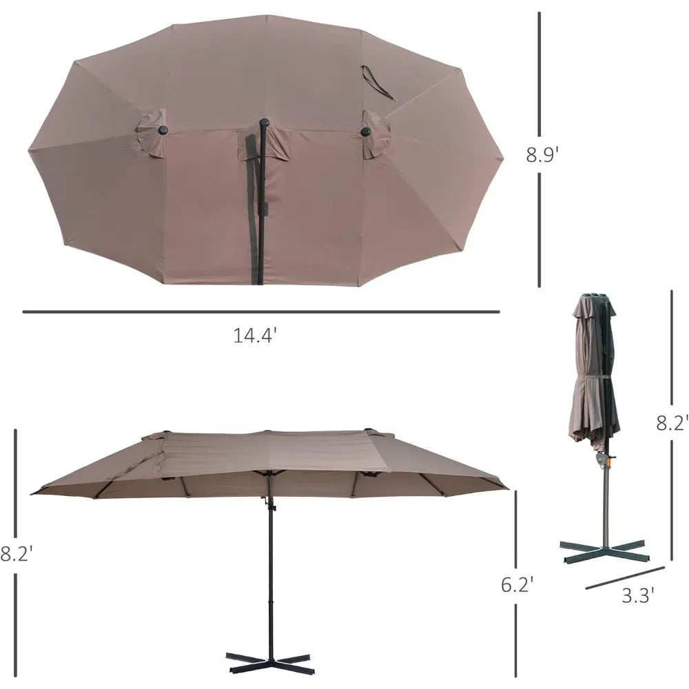 14ft Patio Umbrella Double-Sided Outdoor Market Extra Large Umbrella with Crank, Cross Base for Deck, Lawn, Backyard and Pool