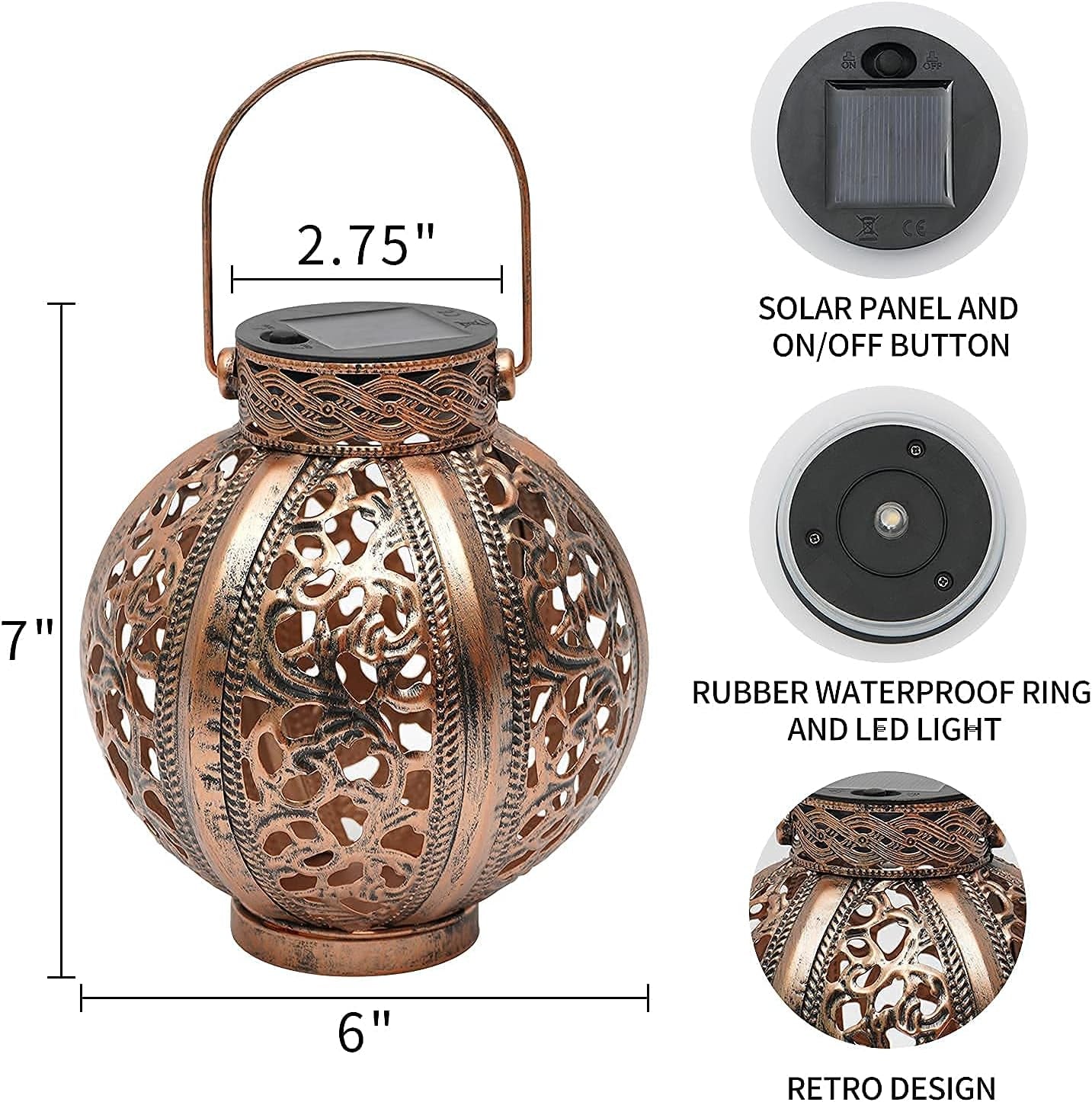 2-Pack Outdoor Solar Lanterns – Retro Hollow Metal Hanging Lights