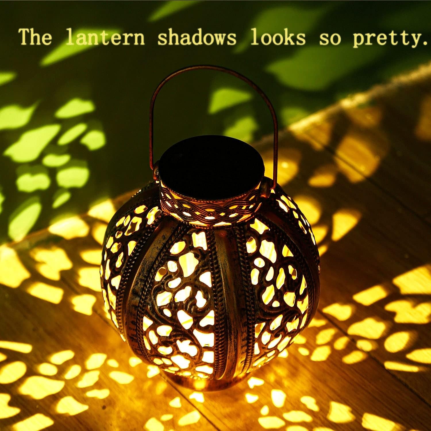 2-Pack Outdoor Solar Lanterns – Retro Hollow Metal Hanging Lights