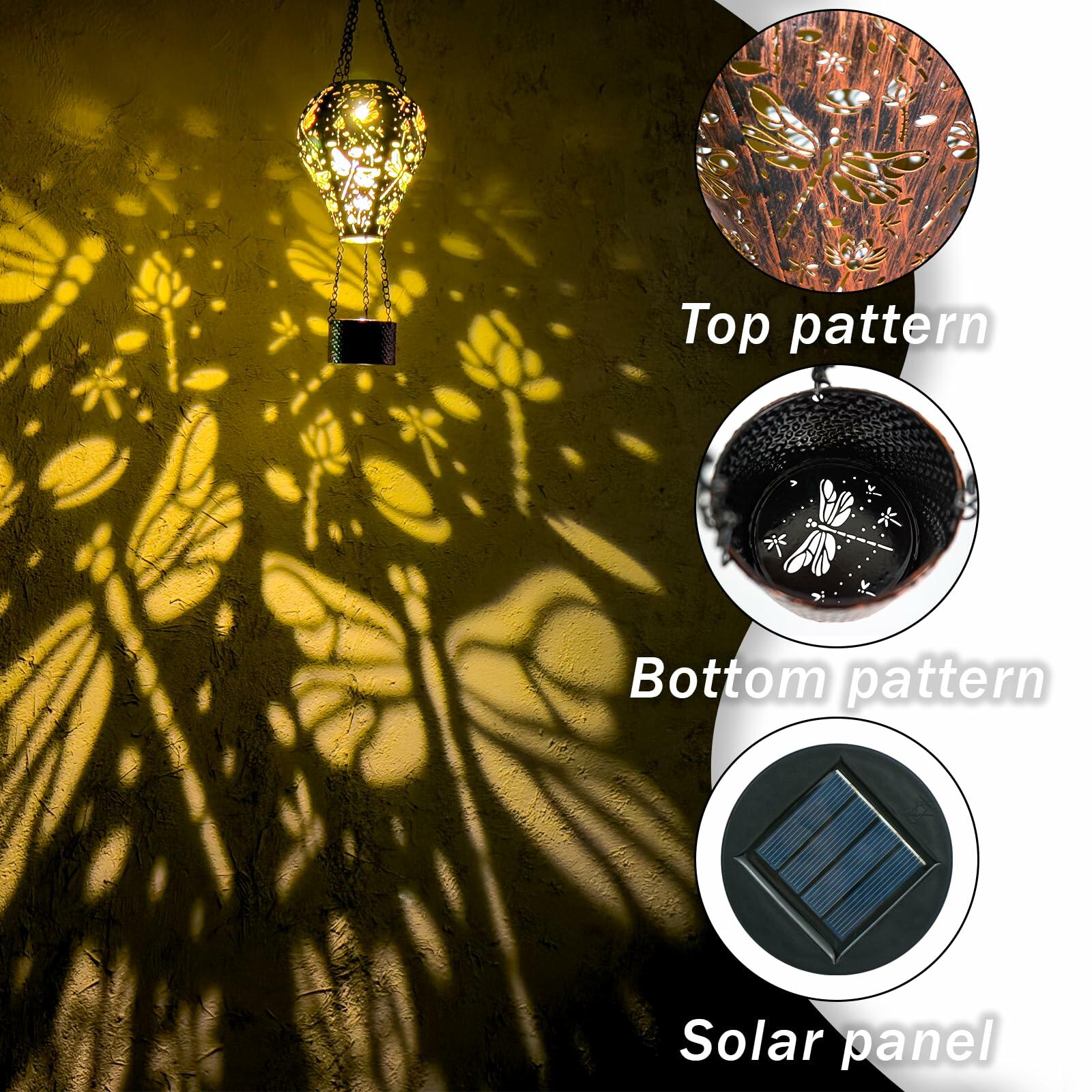 Dragonfly Decor Hot Air Balloon Solar Lantern Outdoor Hanging Garden Light