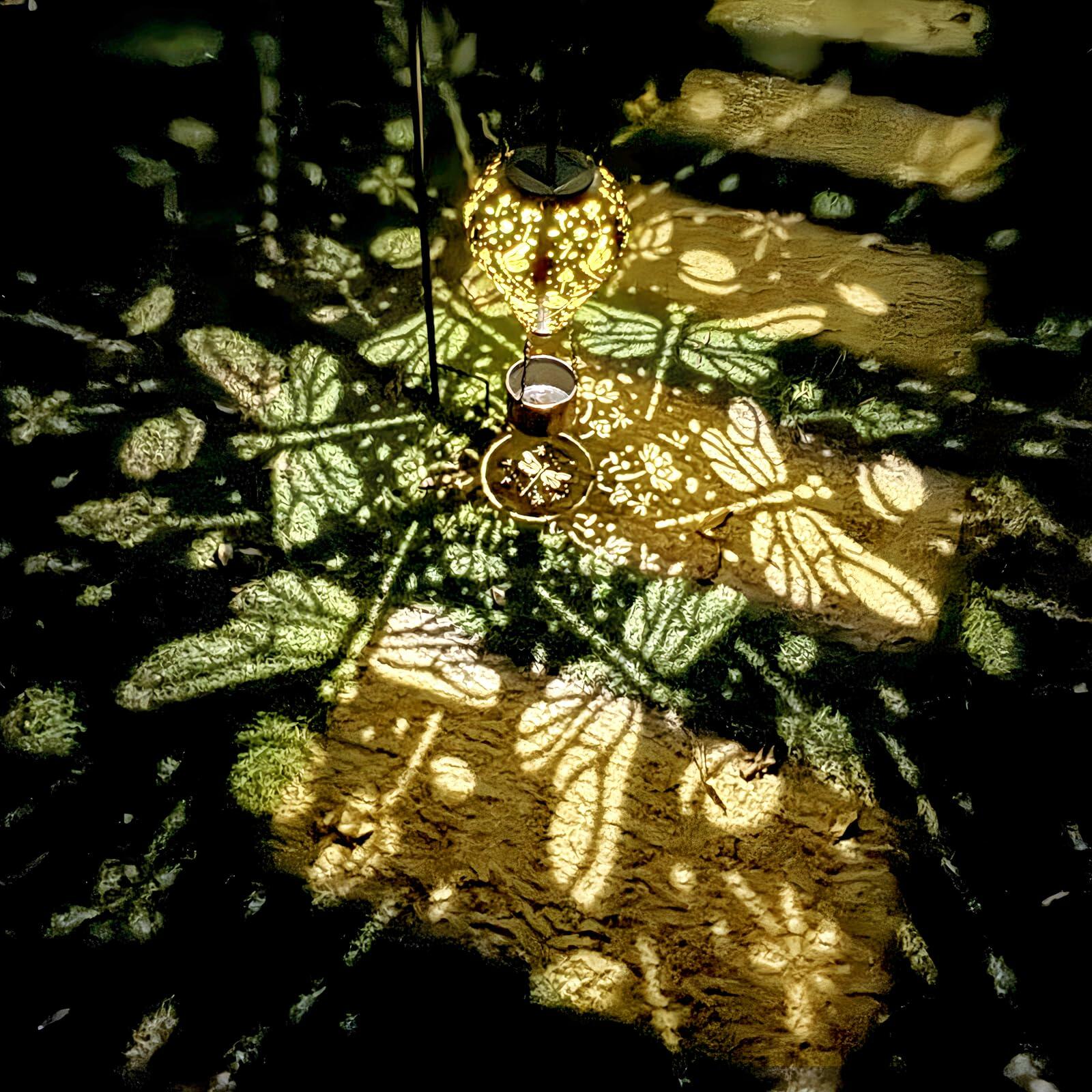 Dragonfly Decor Hot Air Balloon Solar Lantern Outdoor Hanging Garden Light