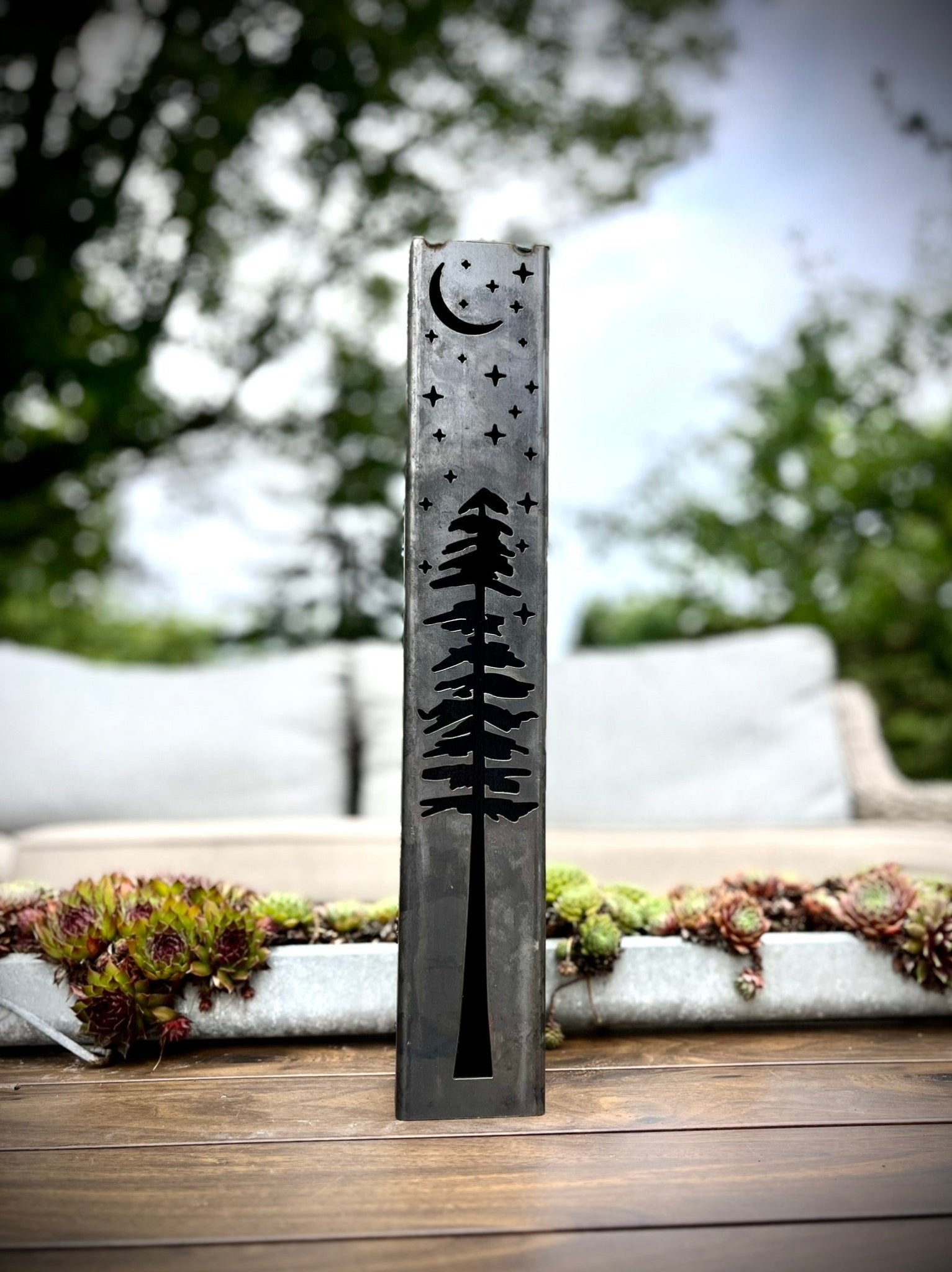 Pine Tree Night Sky Luminary Pillars w/ Solar Cap