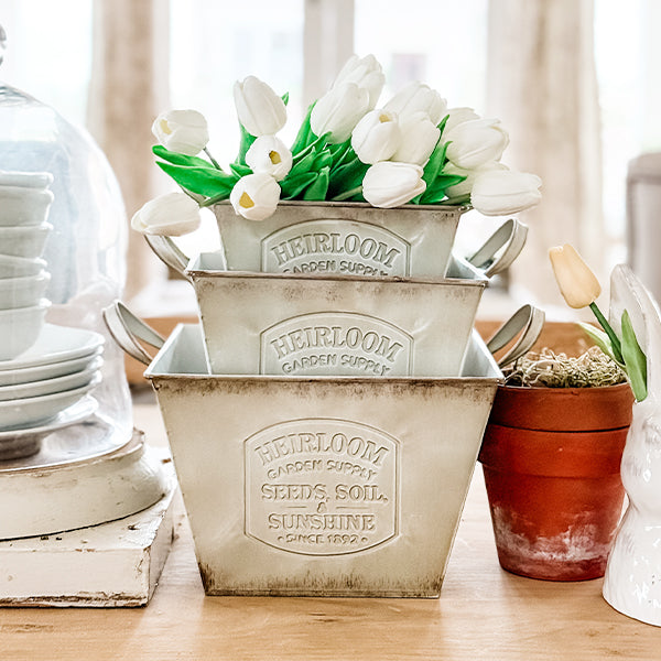 Vintage Heirloom Metal Garden Planters – Set of 3