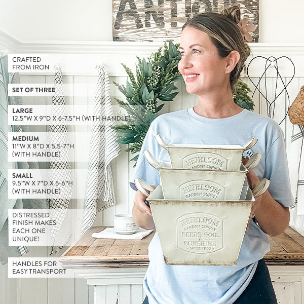 Vintage Heirloom Metal Garden Planters – Set of 3