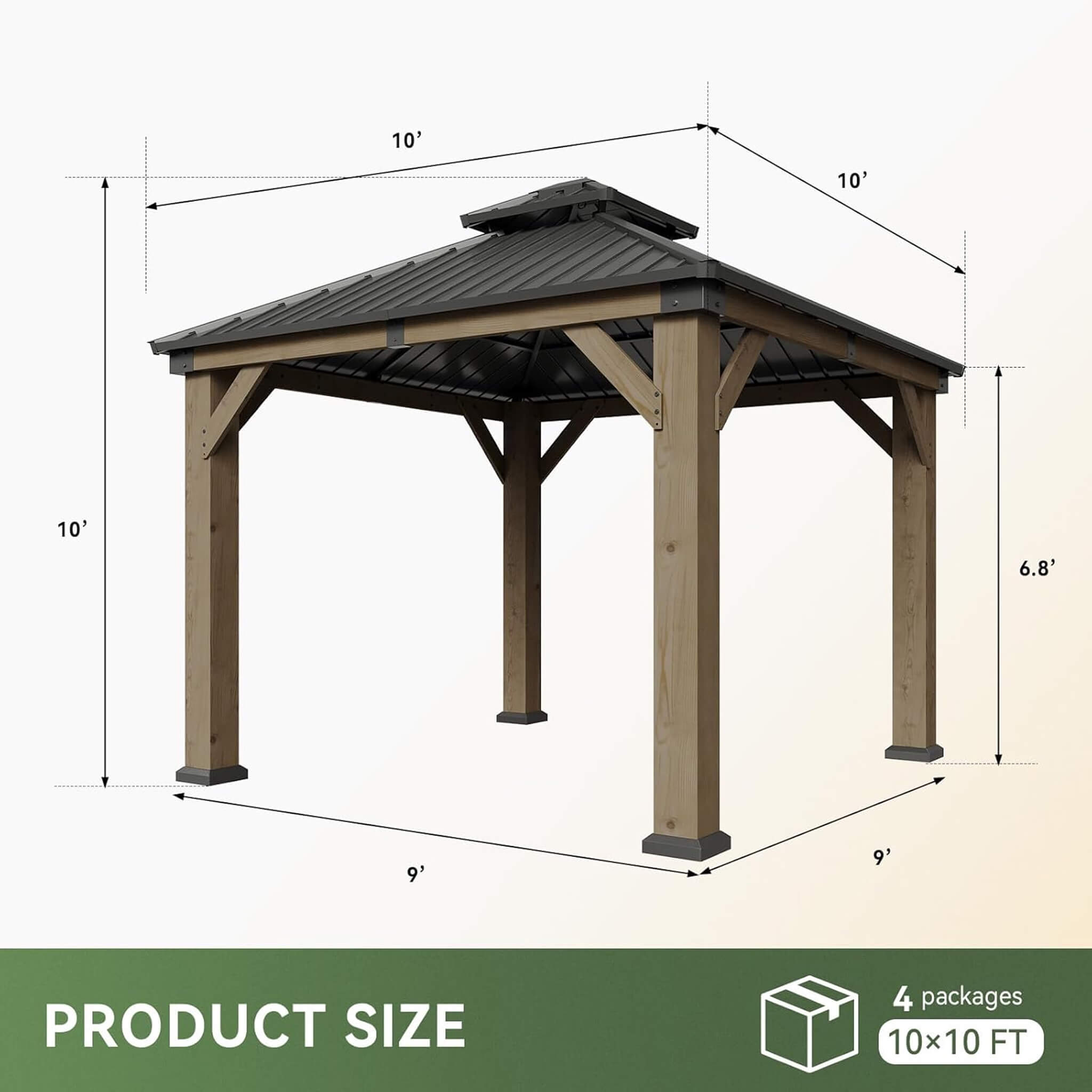 Alora Premium Outdoor Cedar Wood Galvanized Steel Hardtop Gazebo (SAK23907)