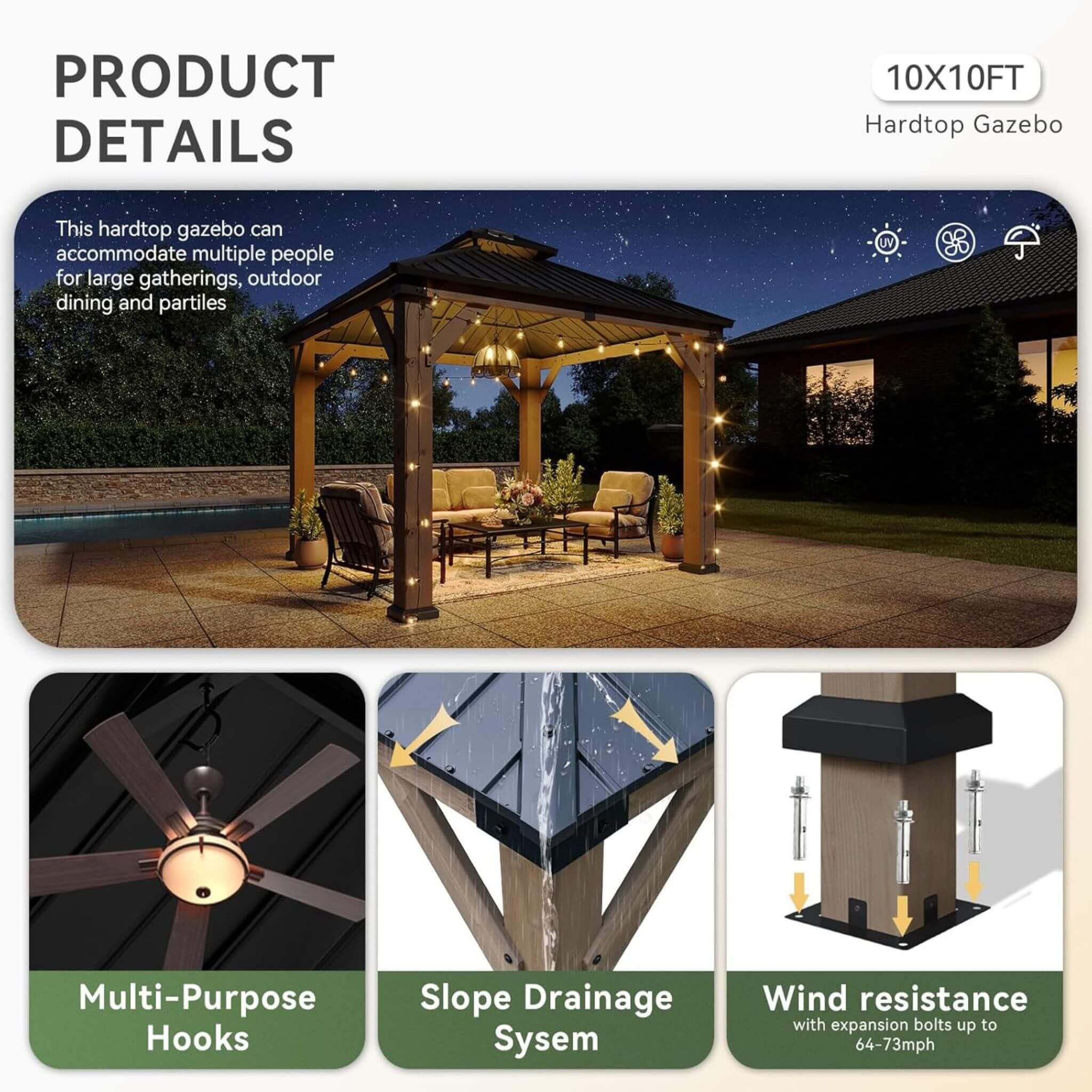 Alora Premium Outdoor Cedar Wood Galvanized Steel Hardtop Gazebo (SAK23907)