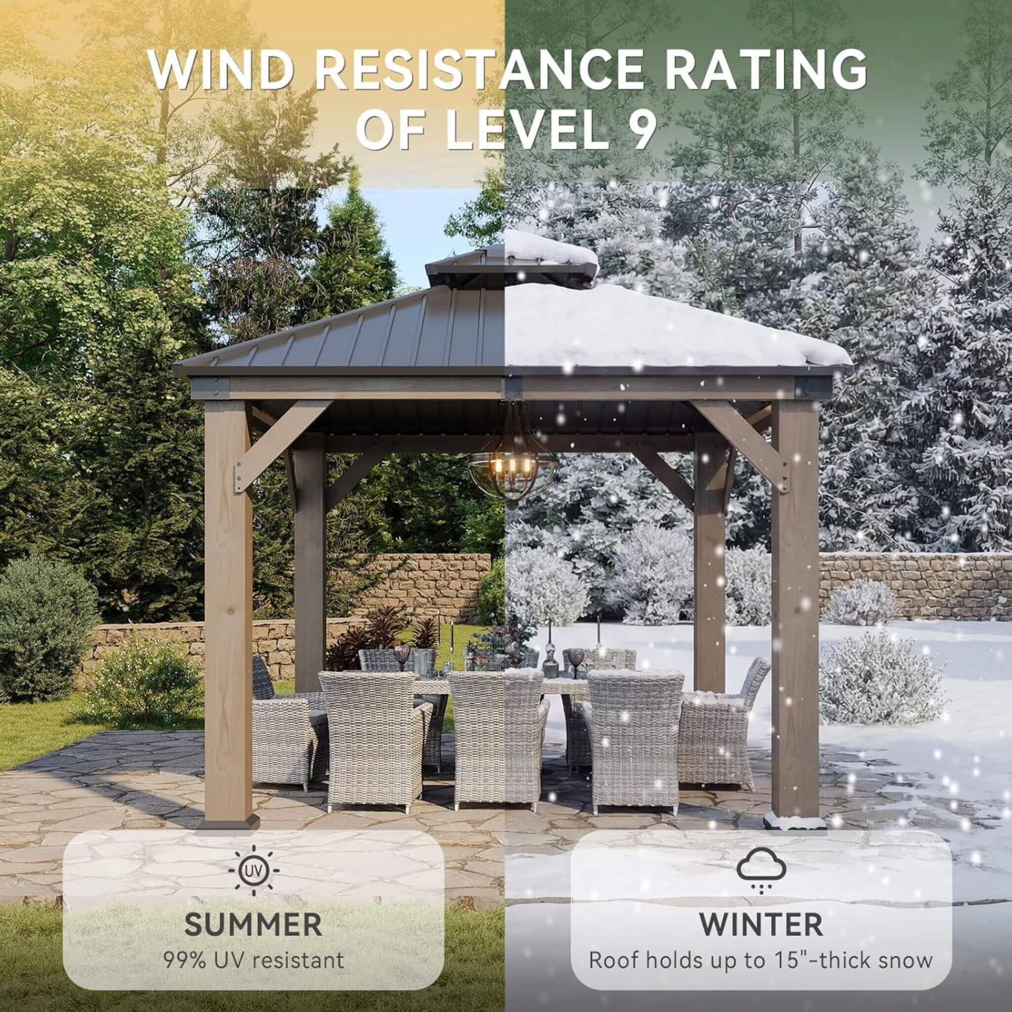 Alora Premium Outdoor Cedar Wood Galvanized Steel Hardtop Gazebo (SAK23907)