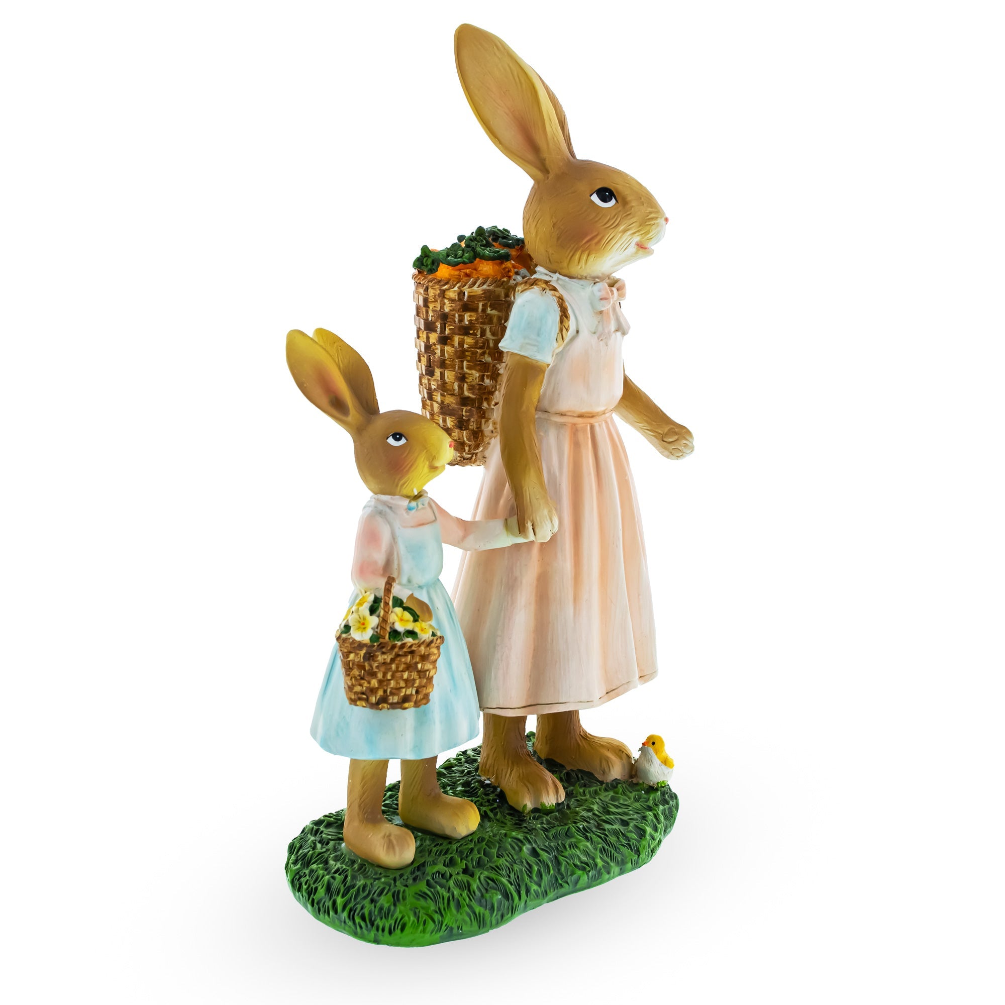 Bunny Mother and Child Figurine with Baskets Easter Home Decor Statue 11 Inches Tall