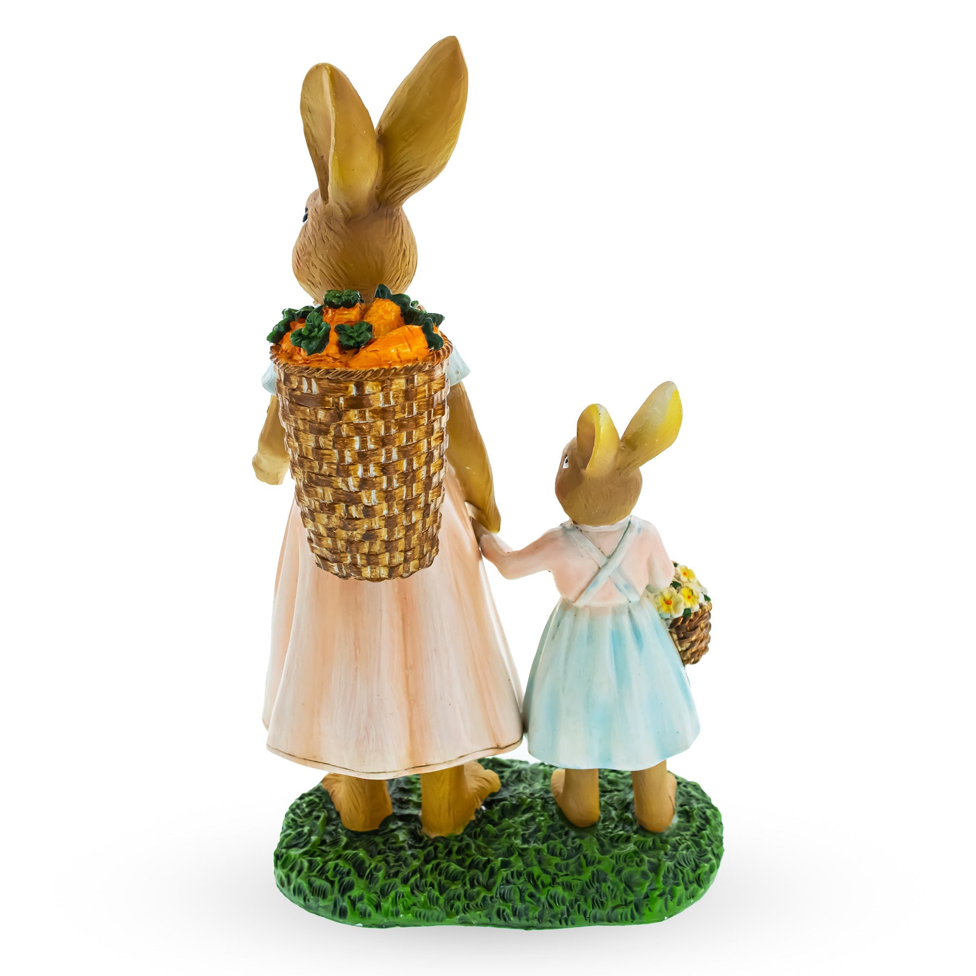 Bunny Mother and Child Figurine with Baskets Easter Home Decor Statue 11 Inches Tall