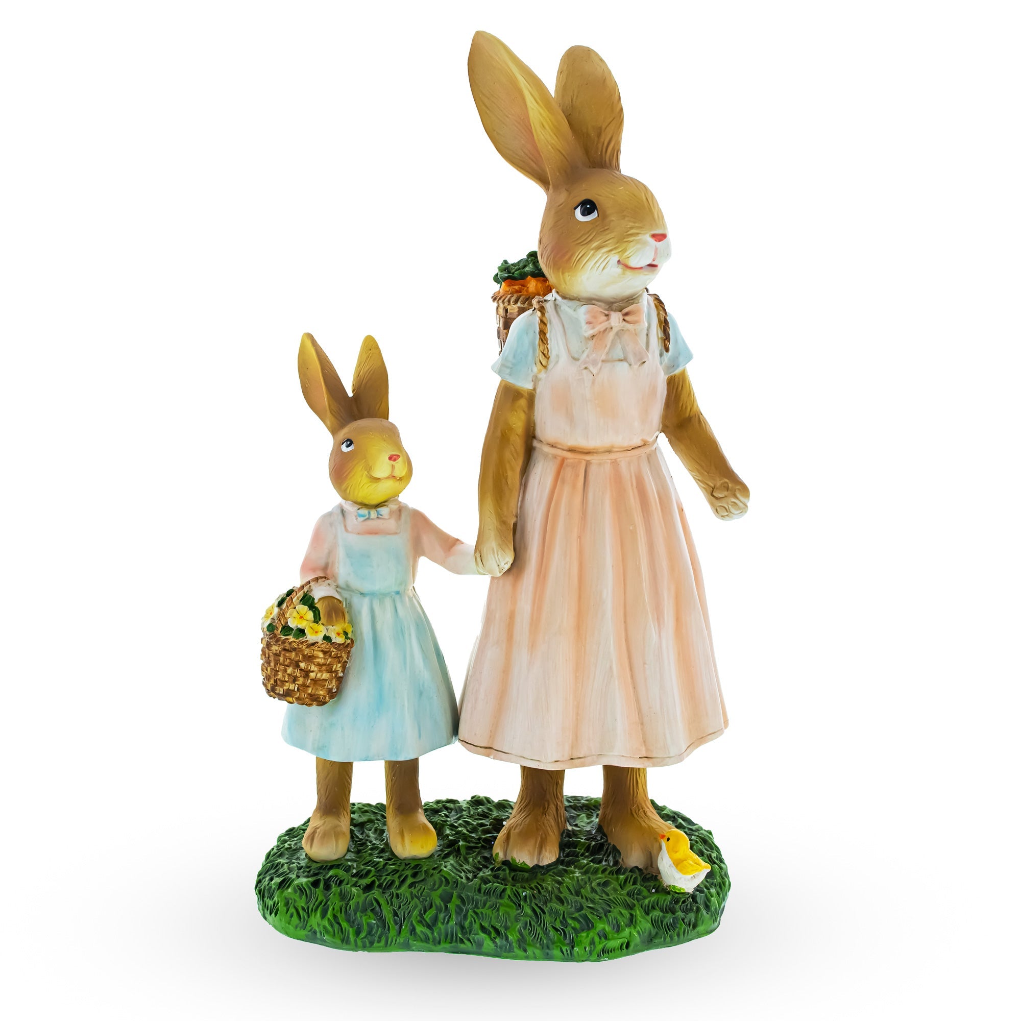 Bunny Mother and Child Figurine with Baskets Easter Home Decor Statue 11 Inches Tall